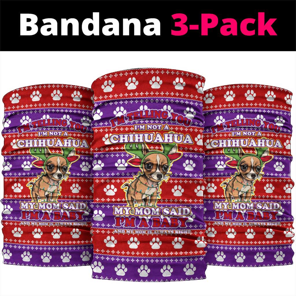 Chihuahua Christmas Neck Gaiter with I’m Not a Chihuahua I’m a Baby Quote and Red Purple Christmas Pattern - Wonder Print Shop