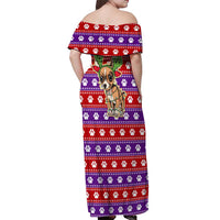 Chihuahua Christmas Off Shoulder Maxi Dress with I’m Not a Chihuahua I’m a Baby Quote and Red Purple Christmas Pattern - Wonder Print Shop