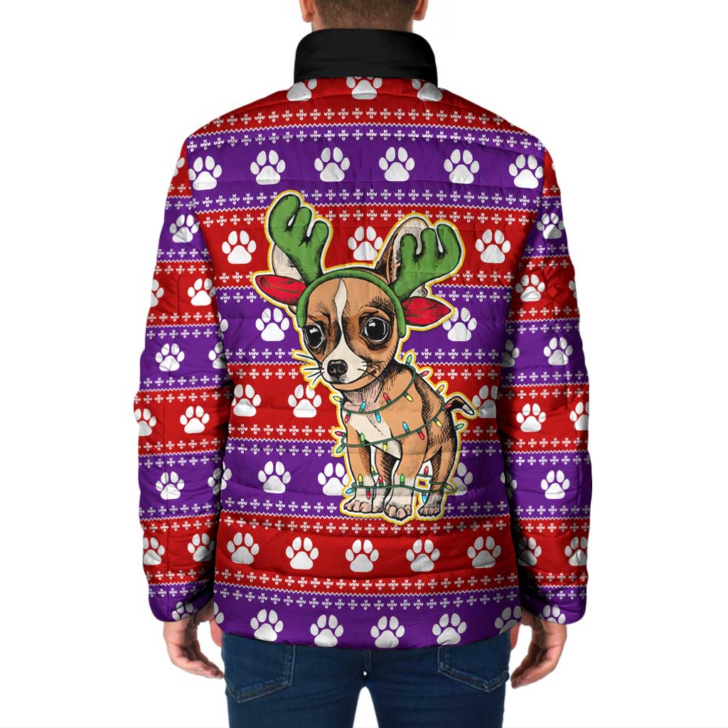 Chihuahua Christmas Padded Jacket with I’m Not a Chihuahua I’m a Baby Quote and Red Purple Christmas Pattern - Wonder Print Shop