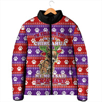 Chihuahua Christmas Padded Jacket with I’m Not a Chihuahua I’m a Baby Quote and Red Purple Christmas Pattern - Wonder Print Shop
