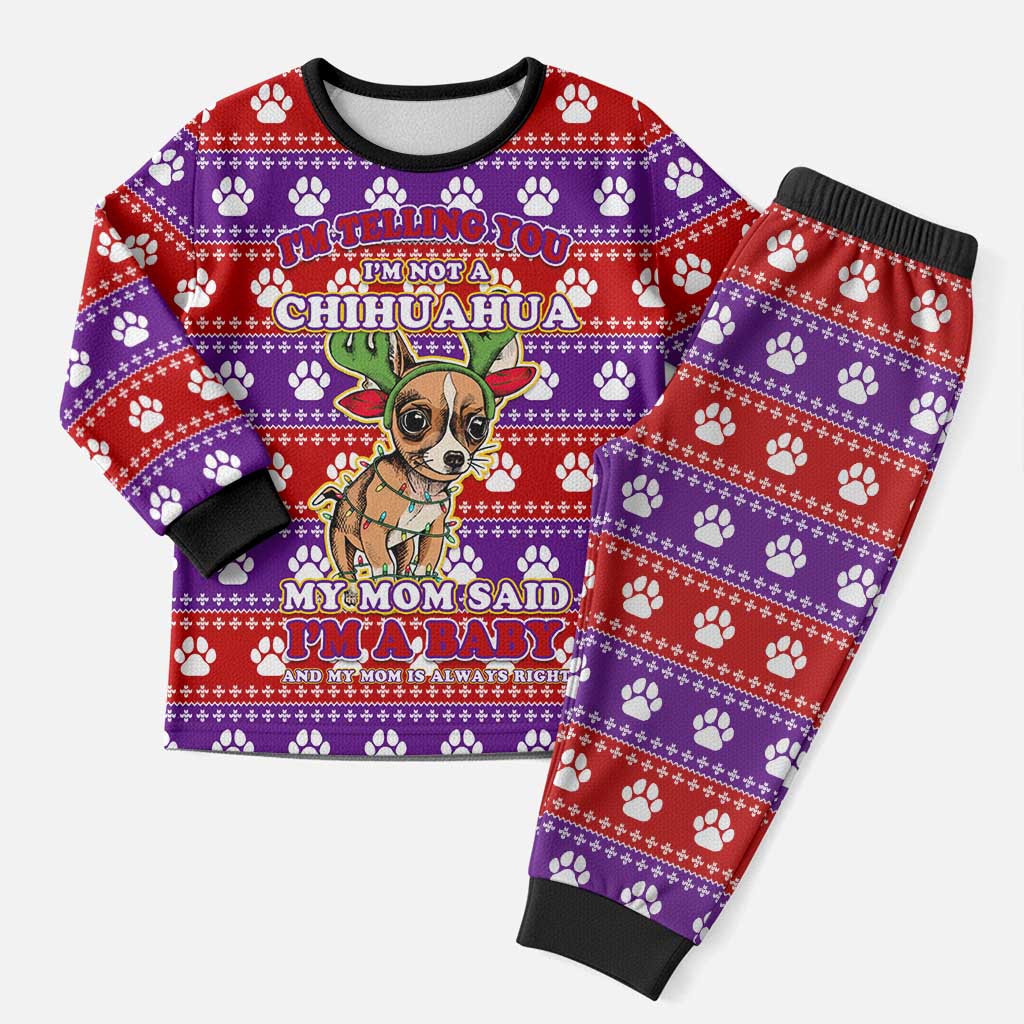 Chihuahua Christmas Pajama Set with I’m Not a Chihuahua I’m a Baby Quote and Red Purple Christmas Pattern - Wonder Print Shop