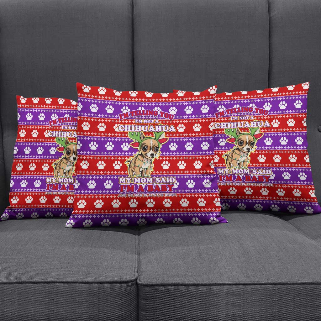 Chihuahua Christmas Pillow Cover with I’m Not a Chihuahua I’m a Baby Quote and Red Purple Christmas Pattern - Wonder Print Shop
