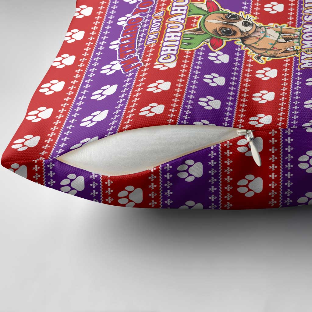 Chihuahua Christmas Pillow Cover with I’m Not a Chihuahua I’m a Baby Quote and Red Purple Christmas Pattern - Wonder Print Shop