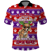 Chihuahua Christmas Polo Shirt with I’m Not a Chihuahua I’m a Baby Quote and Red Purple Christmas Pattern - Wonder Print Shop