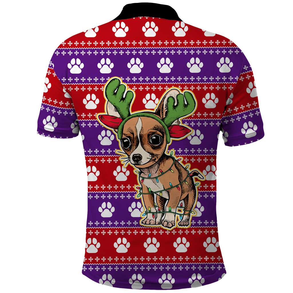 Chihuahua Christmas Polo Shirt with I’m Not a Chihuahua I’m a Baby Quote and Red Purple Christmas Pattern - Wonder Print Shop