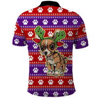 Chihuahua Christmas Polo Shirt with I’m Not a Chihuahua I’m a Baby Quote and Red Purple Christmas Pattern - Wonder Print Shop