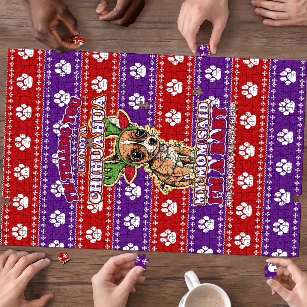 Chihuahua Christmas Puzzle with I’m Not a Chihuahua I’m a Baby Quote and Red Purple Christmas Pattern - Wonder Print Shop