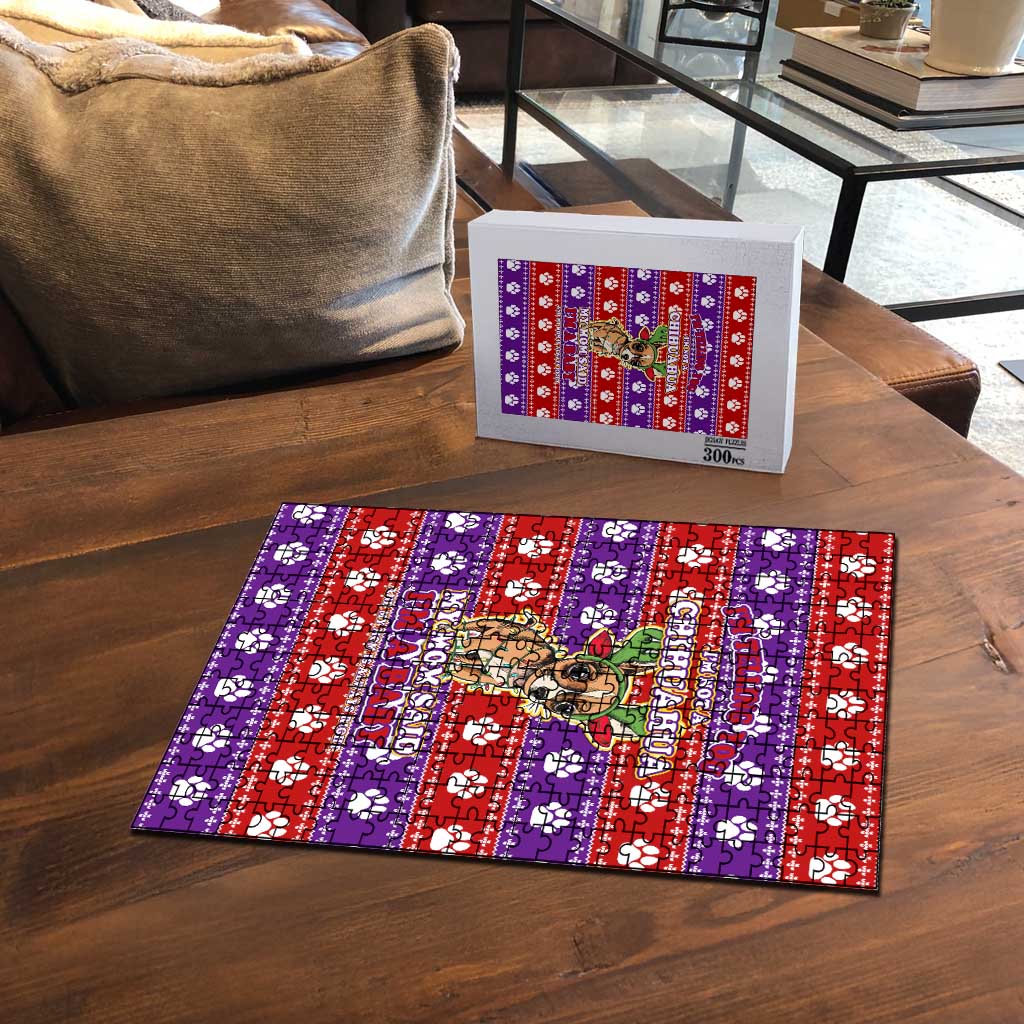 Chihuahua Christmas Puzzle with I’m Not a Chihuahua I’m a Baby Quote and Red Purple Christmas Pattern - Wonder Print Shop