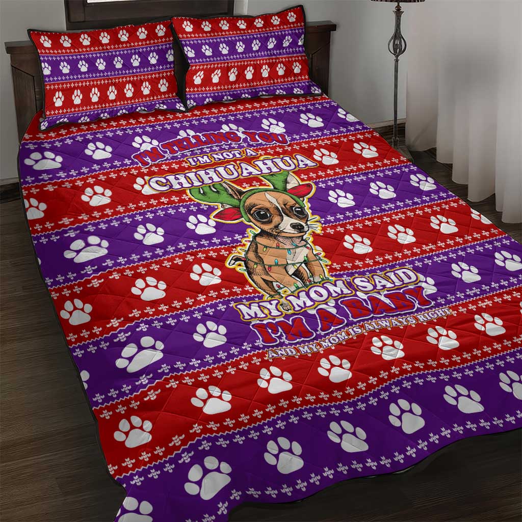 Chihuahua Christmas Quilt Bed Set with I’m Not a Chihuahua I’m a Baby Quote and Red Purple Christmas Pattern - Wonder Print Shop