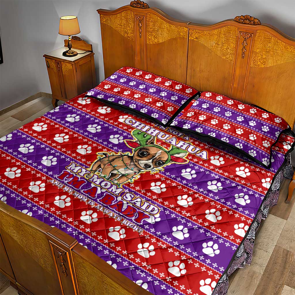 Chihuahua Christmas Quilt Bed Set with I’m Not a Chihuahua I’m a Baby Quote and Red Purple Christmas Pattern - Wonder Print Shop