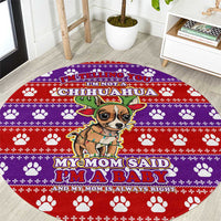 Chihuahua Christmas Round Carpet with I’m Not a Chihuahua I’m a Baby Quote and Red Purple Christmas Pattern - Wonder Print Shop