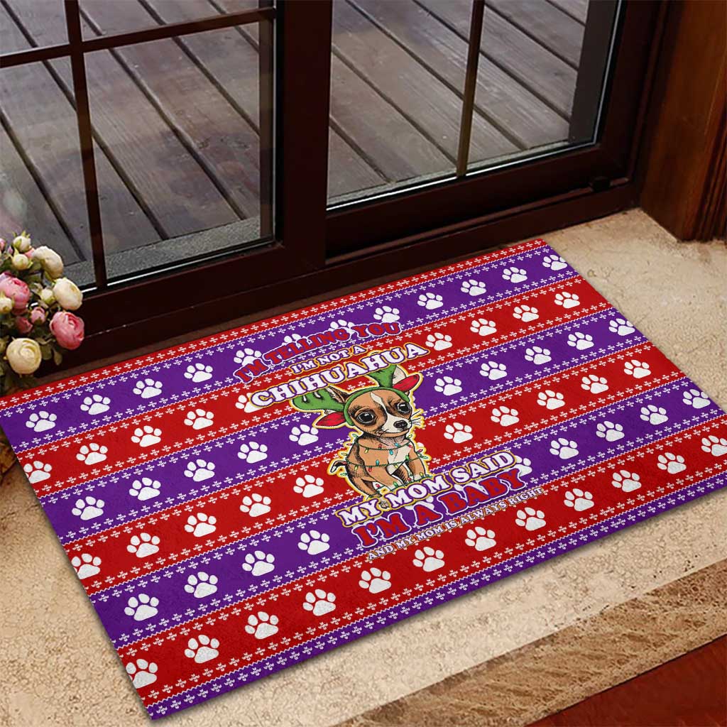 Chihuahua Christmas Rubber Doormat with I’m Not a Chihuahua I’m a Baby Quote and Red Purple Christmas Pattern - Wonder Print Shop