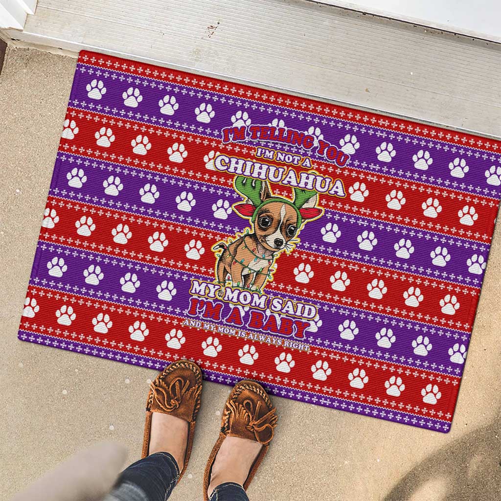 Chihuahua Christmas Rubber Doormat with I’m Not a Chihuahua I’m a Baby Quote and Red Purple Christmas Pattern - Wonder Print Shop
