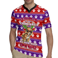 Chihuahua Christmas Rugby Jersey with I’m Not a Chihuahua I’m a Baby Quote and Red Purple Christmas Pattern - Wonder Print Shop