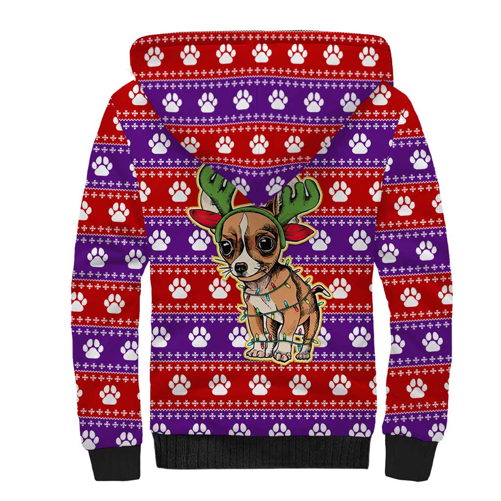Chihuahua Christmas Sherpa Hoodie with I’m Not a Chihuahua I’m a Baby Quote and Red Purple Christmas Pattern - Wonder Print Shop