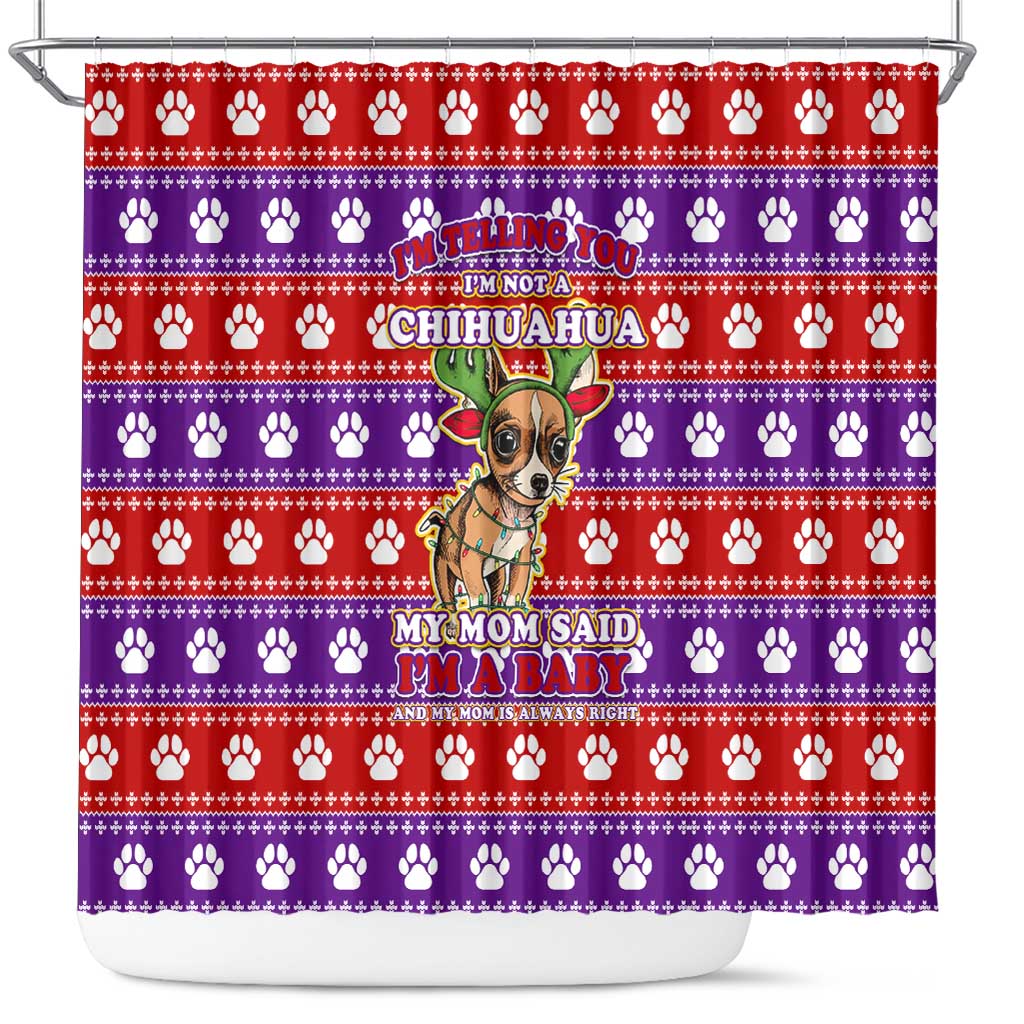 Chihuahua Christmas Shower Curtain with I’m Not a Chihuahua I’m a Baby Quote and Red Purple Christmas Pattern - Wonder Print Shop