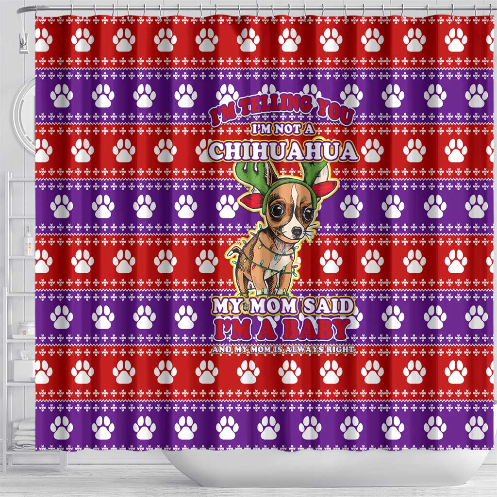 Chihuahua Christmas Shower Curtain with I’m Not a Chihuahua I’m a Baby Quote and Red Purple Christmas Pattern - Wonder Print Shop