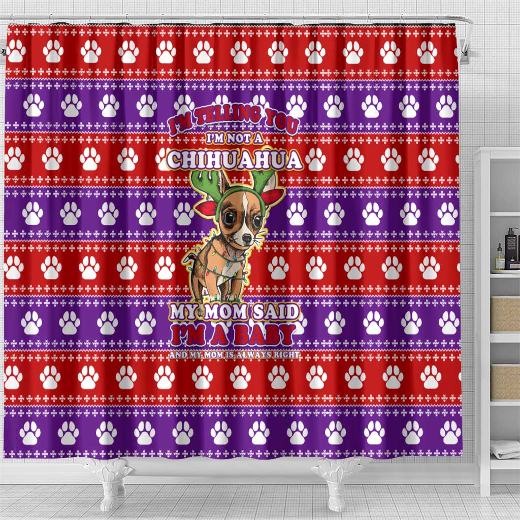 Chihuahua Christmas Shower Curtain with I’m Not a Chihuahua I’m a Baby Quote and Red Purple Christmas Pattern - Wonder Print Shop