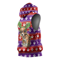 Chihuahua Christmas Sleeveless Hoodie with I’m Not a Chihuahua I’m a Baby Quote and Red Purple Christmas Pattern - Wonder Print Shop