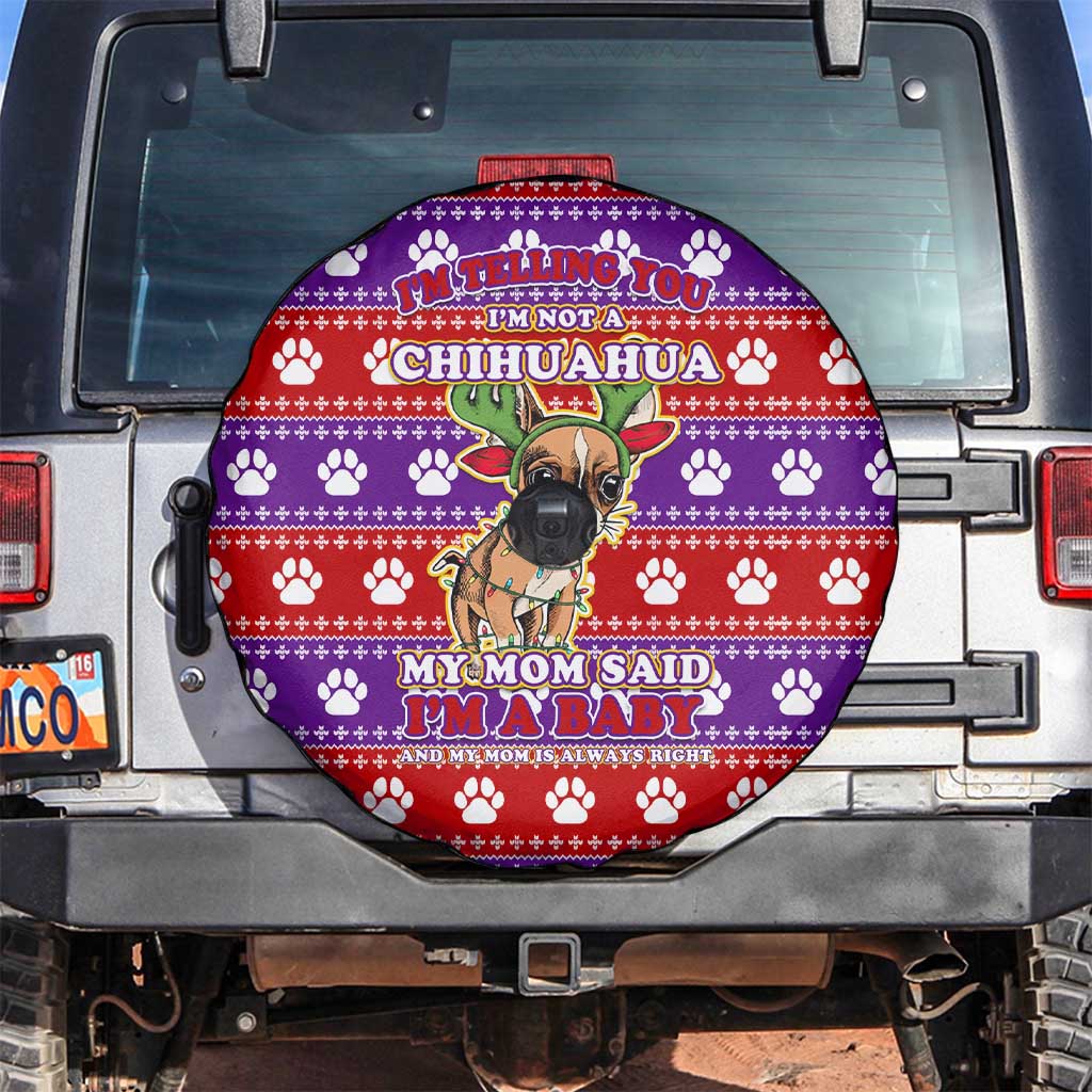 Chihuahua Christmas Spare Tire Cover with I’m Not a Chihuahua I’m a Baby Quote and Red Purple Christmas Pattern - Wonder Print Shop