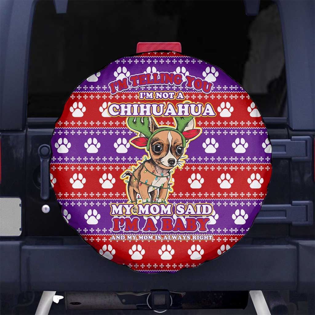 Chihuahua Christmas Spare Tire Cover with I’m Not a Chihuahua I’m a Baby Quote and Red Purple Christmas Pattern - Wonder Print Shop