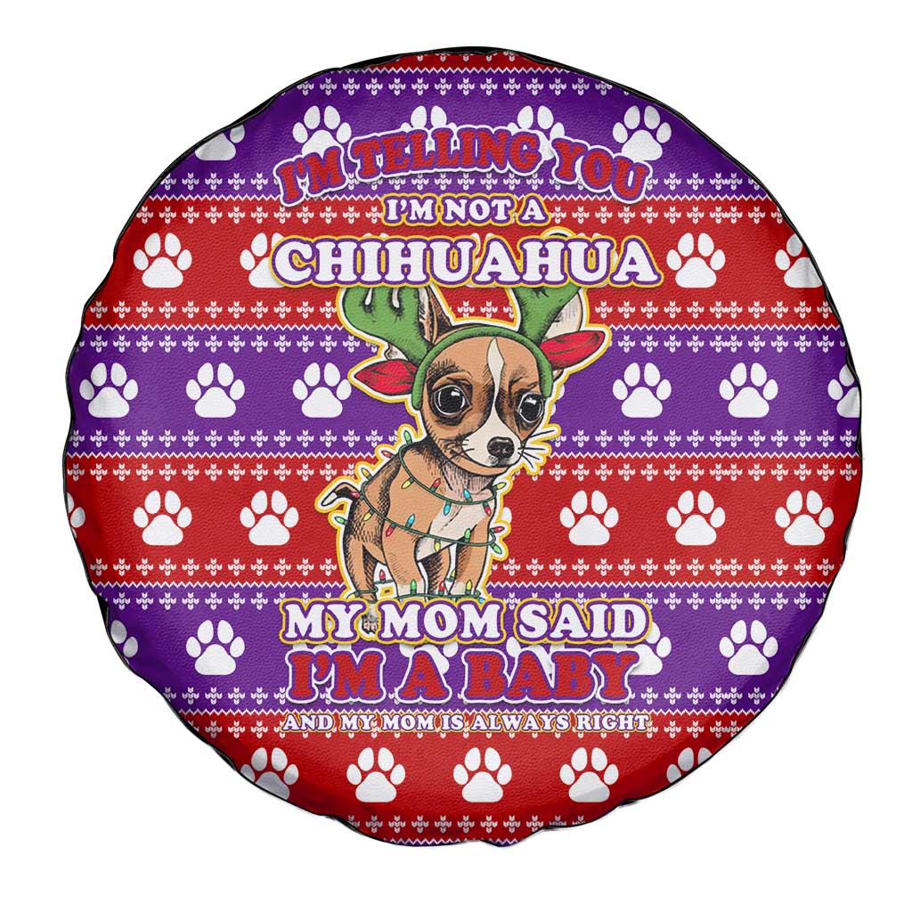 Chihuahua Christmas Spare Tire Cover with I’m Not a Chihuahua I’m a Baby Quote and Red Purple Christmas Pattern - Wonder Print Shop