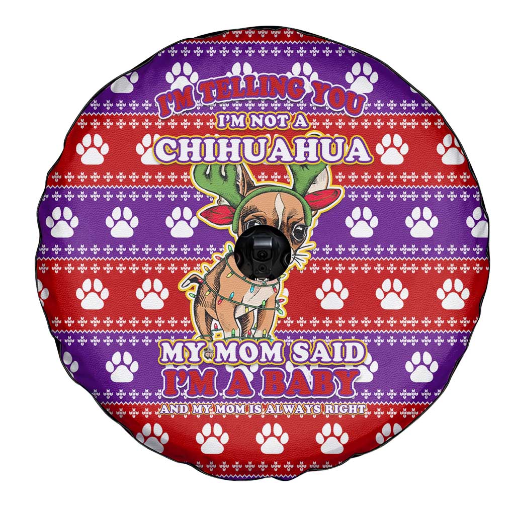 Chihuahua Christmas Spare Tire Cover with I’m Not a Chihuahua I’m a Baby Quote and Red Purple Christmas Pattern - Wonder Print Shop