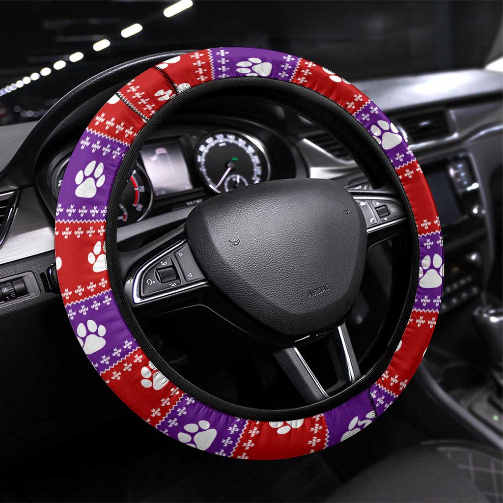 Chihuahua Christmas Steering Wheel Cover with I’m Not a Chihuahua I’m a Baby Quote and Red Purple Christmas Pattern - undefined