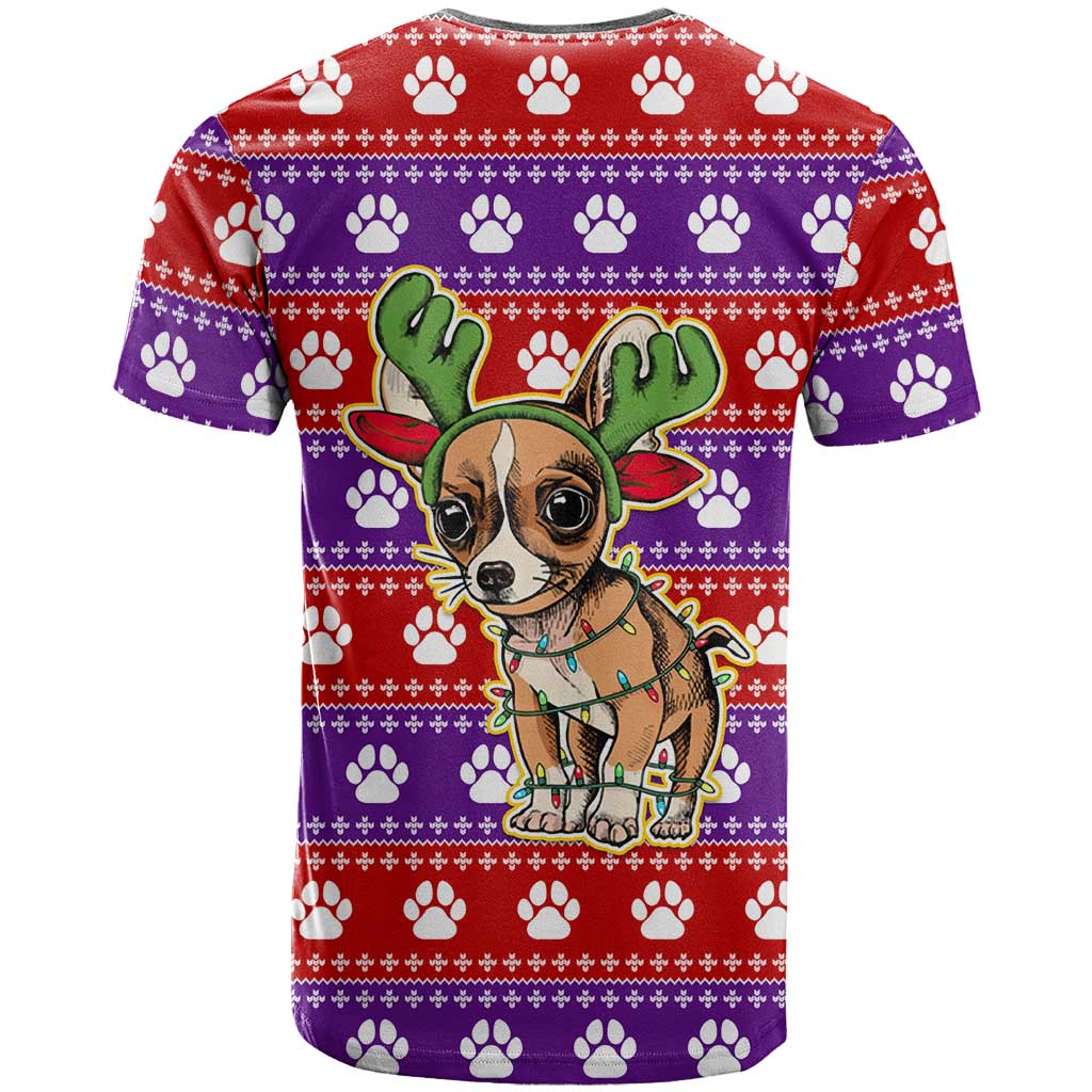 Chihuahua Christmas T Shirt with I’m Not a Chihuahua I’m a Baby Quote and Red Purple Christmas Pattern - Wonder Print Shop
