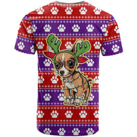 Chihuahua Christmas T Shirt with I’m Not a Chihuahua I’m a Baby Quote and Red Purple Christmas Pattern - Wonder Print Shop