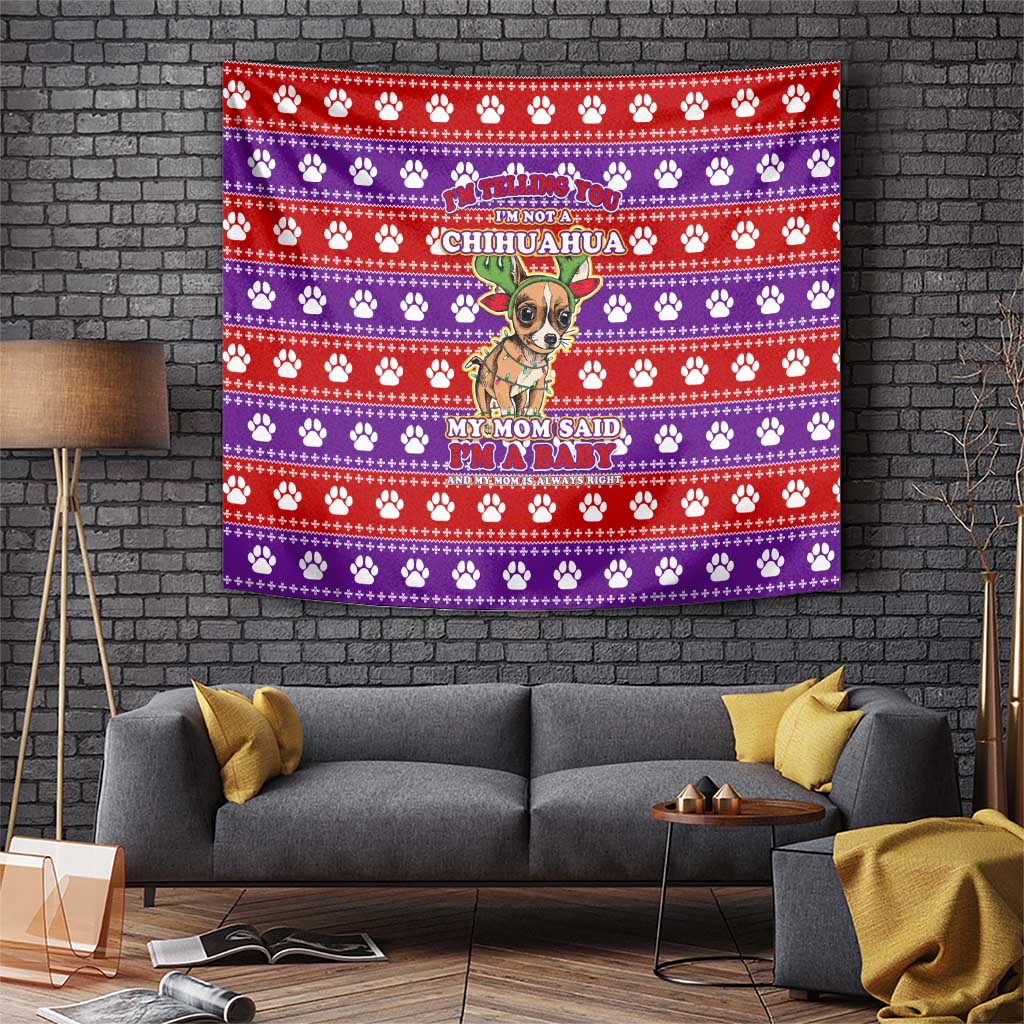 Chihuahua Christmas Tapestry with I’m Not a Chihuahua I’m a Baby Quote and Red Purple Christmas Pattern - Wonder Print Shop