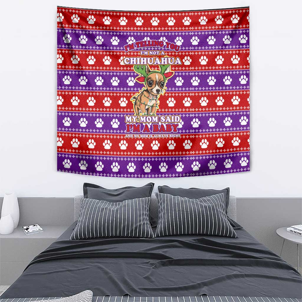 Chihuahua Christmas Tapestry with I’m Not a Chihuahua I’m a Baby Quote and Red Purple Christmas Pattern - Wonder Print Shop