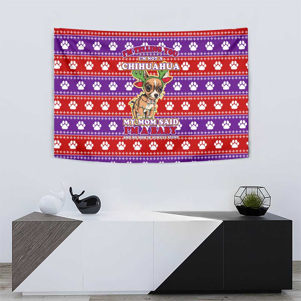 Chihuahua Christmas Tapestry with I’m Not a Chihuahua I’m a Baby Quote and Red Purple Christmas Pattern - Wonder Print Shop