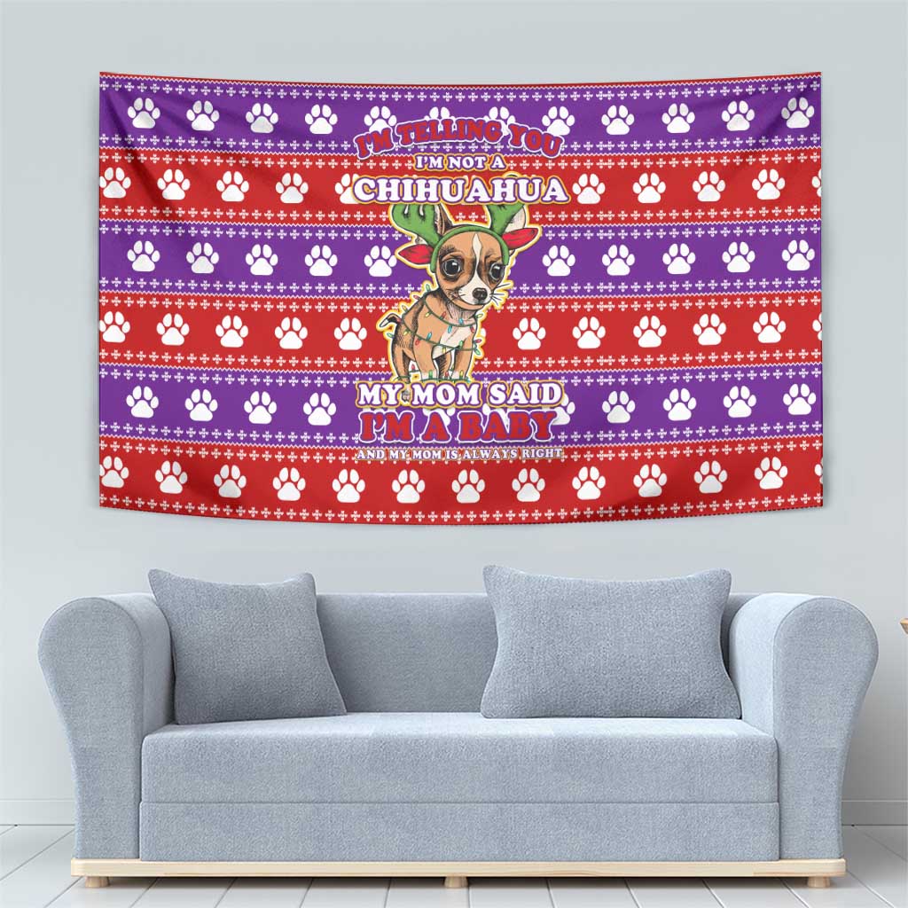 Chihuahua Christmas Tapestry with I’m Not a Chihuahua I’m a Baby Quote and Red Purple Christmas Pattern - Wonder Print Shop