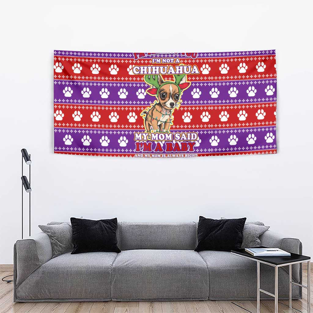 Chihuahua Christmas Tapestry with I’m Not a Chihuahua I’m a Baby Quote and Red Purple Christmas Pattern - Wonder Print Shop