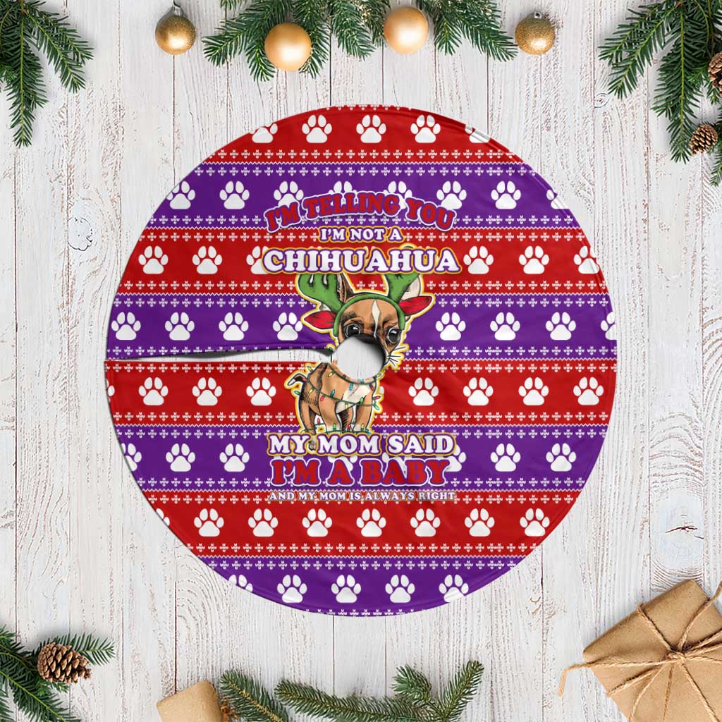 Chihuahua Christmas Tree Skirt with I’m Not a Chihuahua I’m a Baby Quote and Red Purple Christmas Pattern - Wonder Print Shop