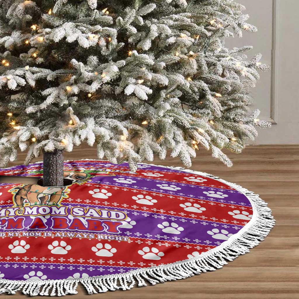 Chihuahua Christmas Tree Skirt with I’m Not a Chihuahua I’m a Baby Quote and Red Purple Christmas Pattern - Wonder Print Shop