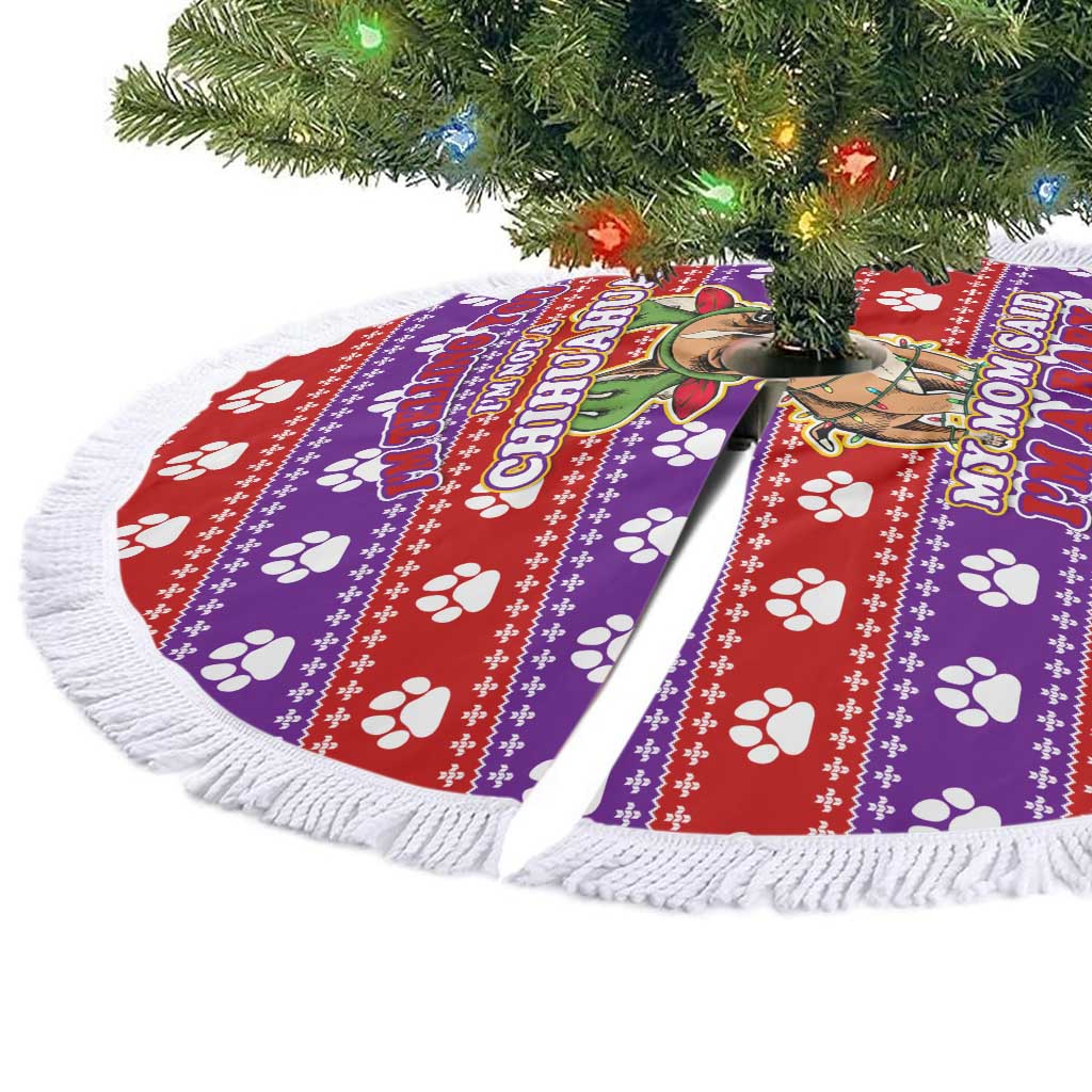 Chihuahua Christmas Tree Skirt with I’m Not a Chihuahua I’m a Baby Quote and Red Purple Christmas Pattern - Wonder Print Shop
