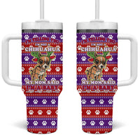 Chihuahua Christmas Tumbler With Handle with I’m Not a Chihuahua I’m a Baby Quote and Red Purple Christmas Pattern - Wonder Print Shop