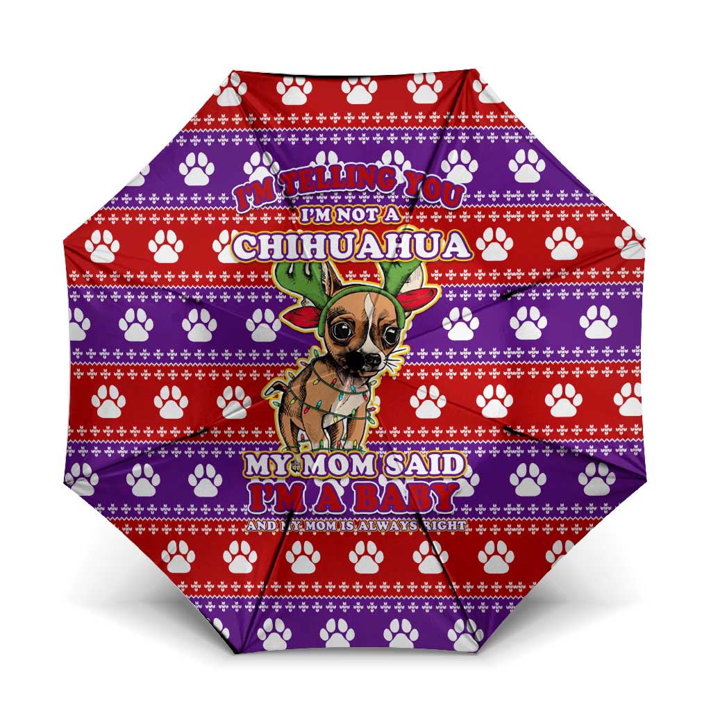 Chihuahua Christmas Umbrella with I’m Not a Chihuahua I’m a Baby Quote and Red Purple Christmas Pattern - Wonder Print Shop