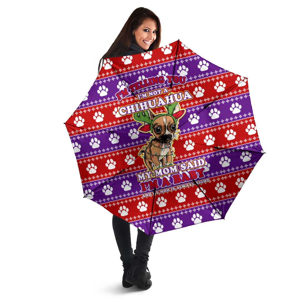 Chihuahua Christmas Umbrella with I’m Not a Chihuahua I’m a Baby Quote and Red Purple Christmas Pattern - Wonder Print Shop