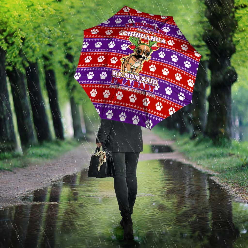 Chihuahua Christmas Umbrella with I’m Not a Chihuahua I’m a Baby Quote and Red Purple Christmas Pattern - Wonder Print Shop