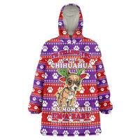 Chihuahua Christmas Wearable Blanket Hoodie with I’m Not a Chihuahua I’m a Baby Quote and Red Purple Christmas Pattern - Wonder Print Shop