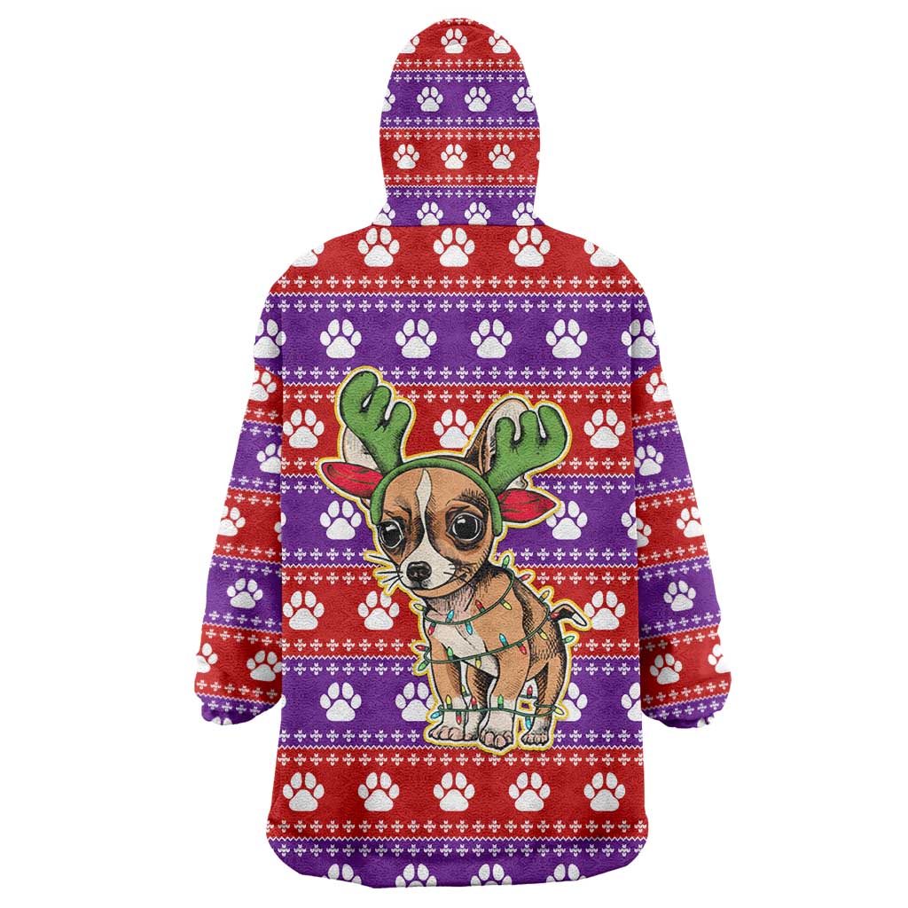 Chihuahua Christmas Wearable Blanket Hoodie with I’m Not a Chihuahua I’m a Baby Quote and Red Purple Christmas Pattern - Wonder Print Shop