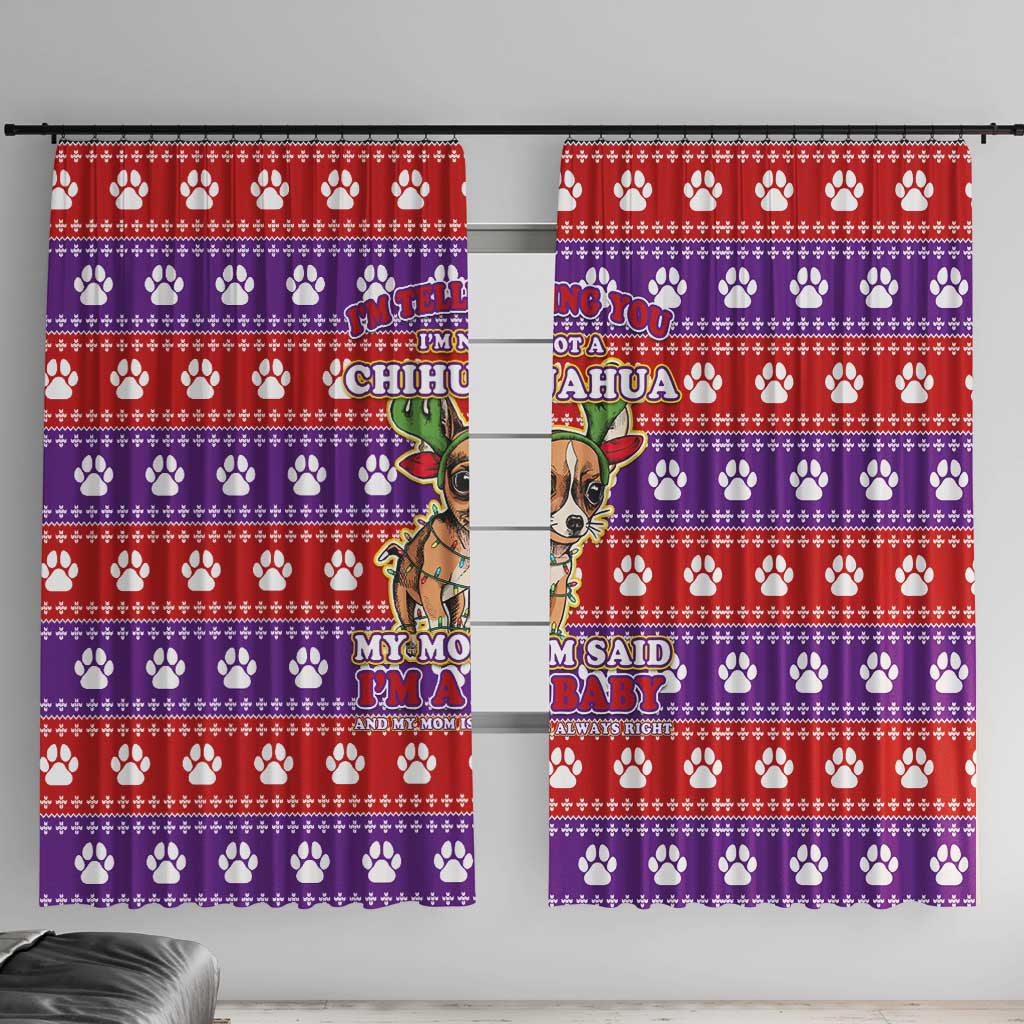 Chihuahua Christmas Window Curtain with I’m Not a Chihuahua I’m a Baby Quote and Red Purple Christmas Pattern - Wonder Print Shop