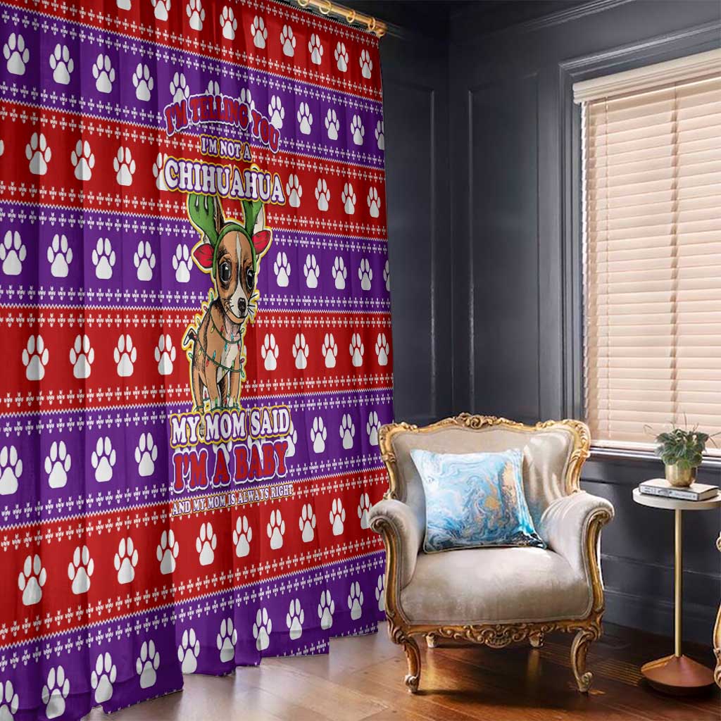Chihuahua Christmas Window Curtain with I’m Not a Chihuahua I’m a Baby Quote and Red Purple Christmas Pattern - Wonder Print Shop