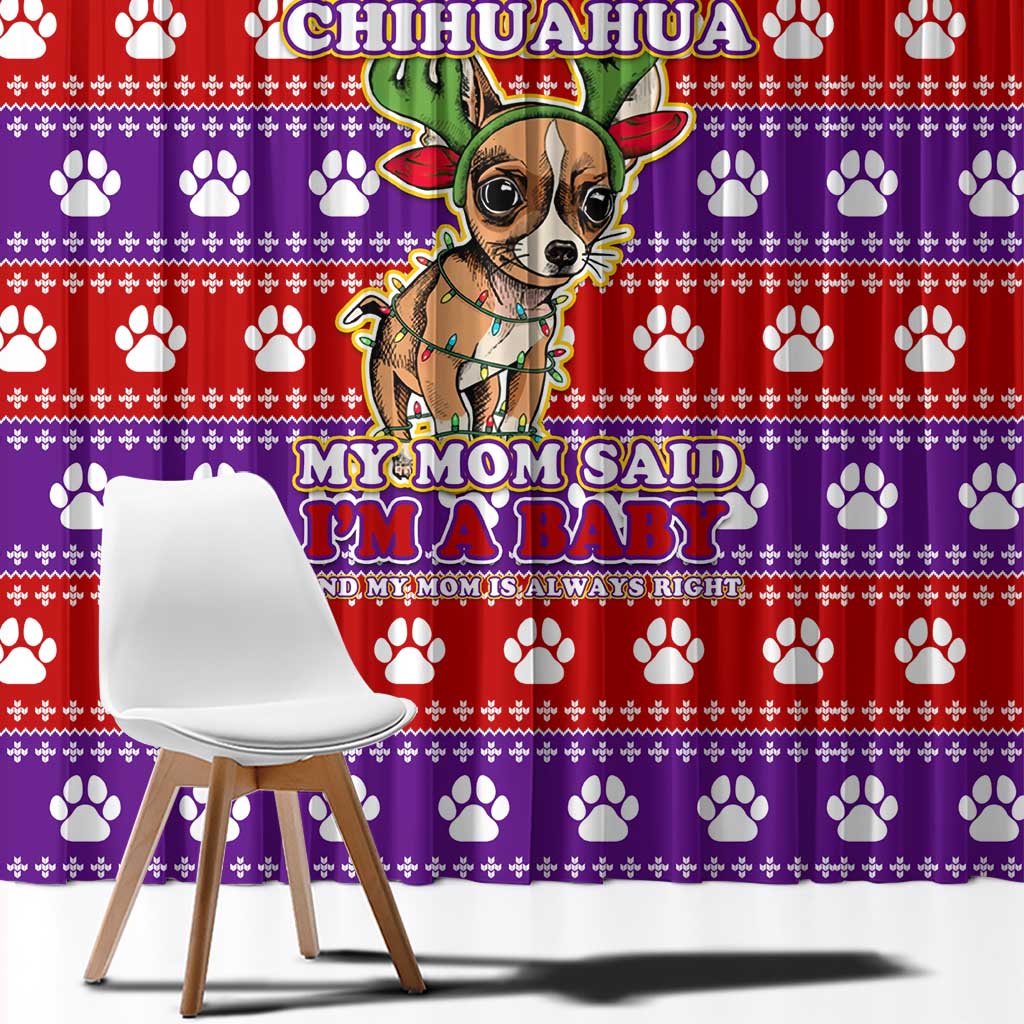 Chihuahua Christmas Window Curtain with I’m Not a Chihuahua I’m a Baby Quote and Red Purple Christmas Pattern - Wonder Print Shop