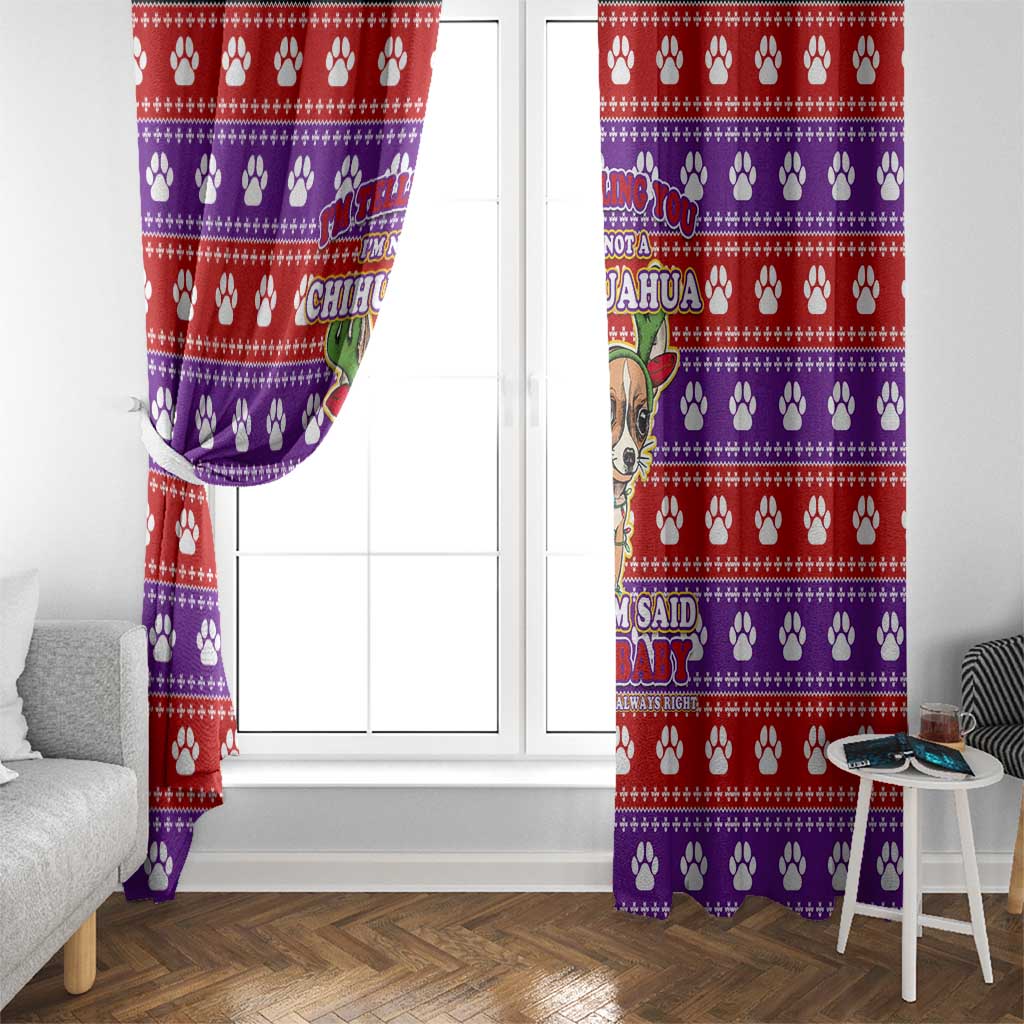Chihuahua Christmas Window Curtain with I’m Not a Chihuahua I’m a Baby Quote and Red Purple Christmas Pattern - Wonder Print Shop