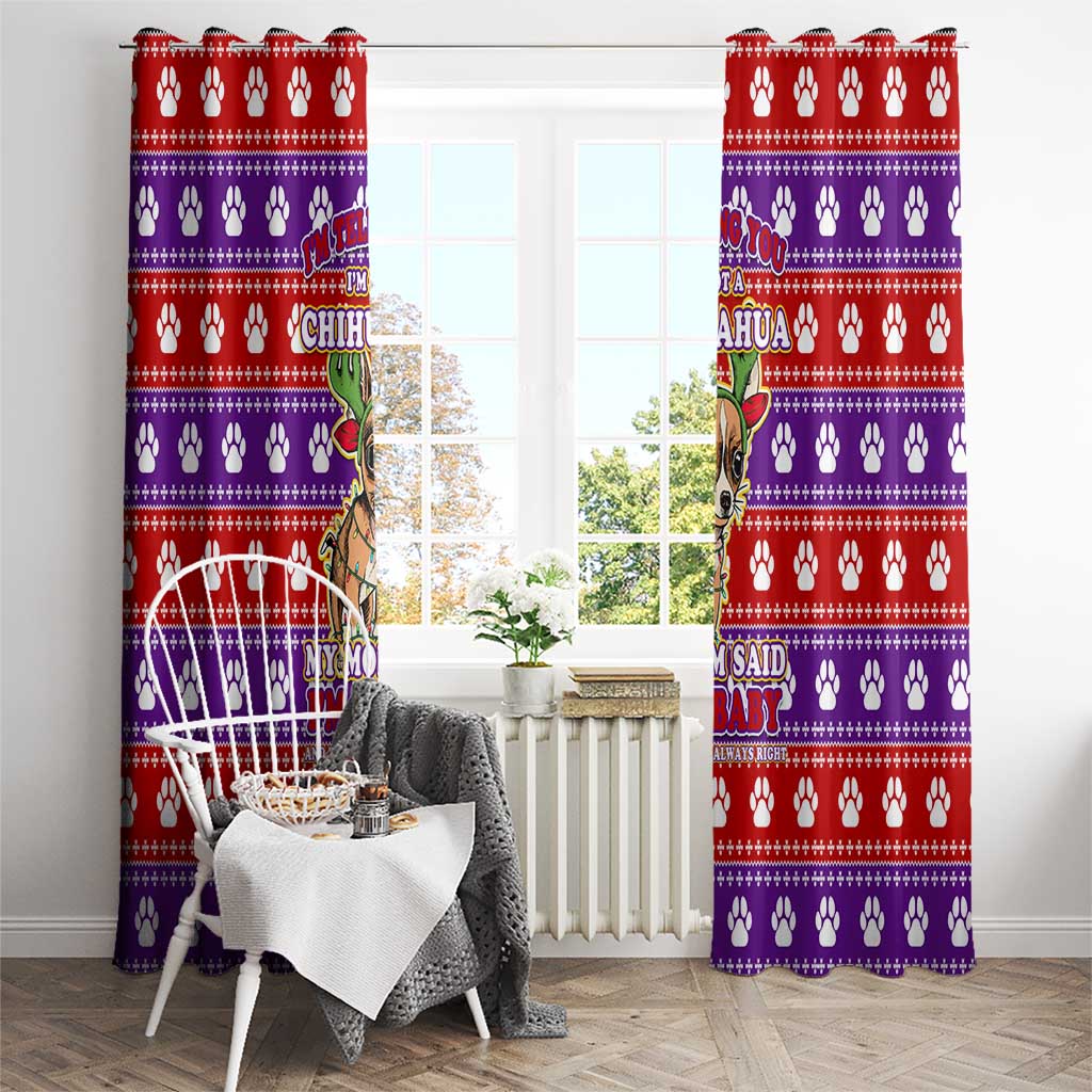 Chihuahua Christmas Window Curtain with I’m Not a Chihuahua I’m a Baby Quote and Red Purple Christmas Pattern - Wonder Print Shop
