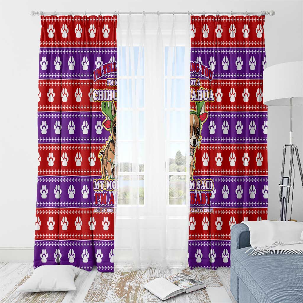 Chihuahua Christmas Window Curtain with I’m Not a Chihuahua I’m a Baby Quote and Red Purple Christmas Pattern - Wonder Print Shop